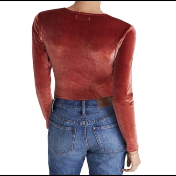 Madewell Velvet Faux Wrap Bodysuit - Burnished Rust - XS - Picture 5 of 11